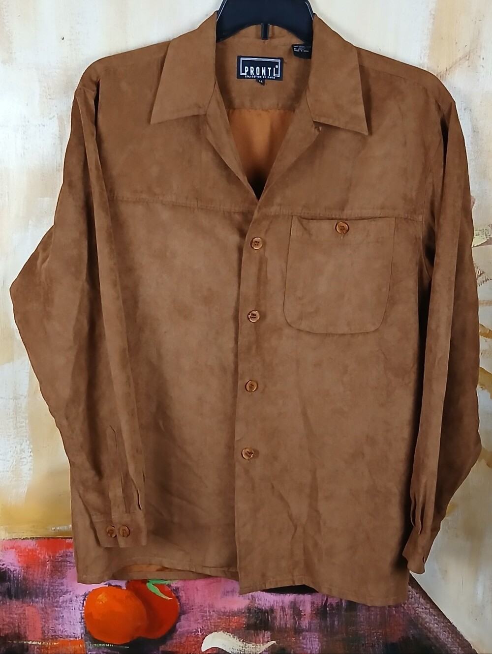 Pronti Collection Brown Faux Suede Button Up Shirt Jacket - Size M